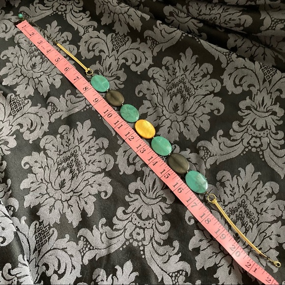 Bead Statement Necklace Gold and Teal - Picture 5 of 6